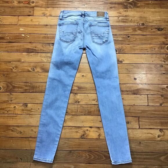 Aeo ripped jeggings jeans light blue distressed soft stretchy jeans size 0 cool - Picture 3 of 12